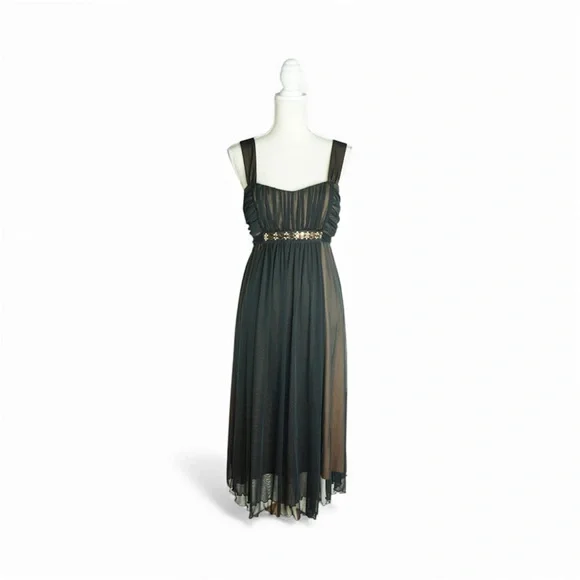 connected apparel | Dresses | Connected Apparel Black Midi Dress Baby Doll  Beaded Waist Renaissance Y2k Fairy | Poshmark